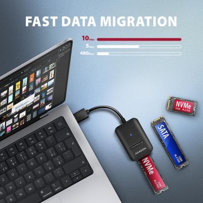 3. Axagon ADM2-AM SSD-Gehäuse mit USB-A 10 Gbit/s – M.2 NVMe & SATA SSD-Adapter, 10 cm langes USB-A-Kabel, Schwarz