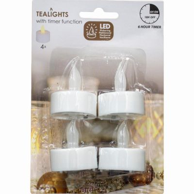 12. 4er-Set LED-Teelichter mit Timer, weiß