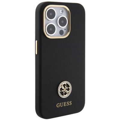 4. Guess Silicone Logo Strass 4G Case für iPhone 15 Pro Max - Schwarz