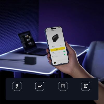 15. Baseus Digital GaN 3xUSB-C 1xUSB-A 240W Wandladegerät mit Netzkabel – Schwarz