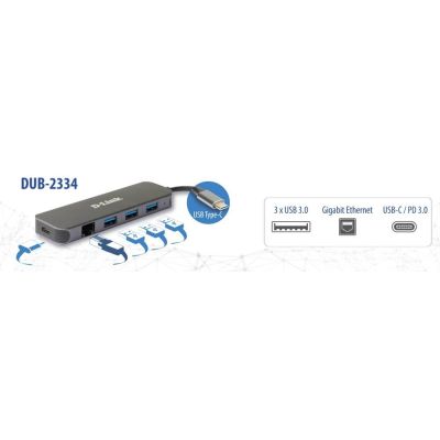 3. D-Link DUB-2334 Kabelgebundene USB-Typ-C-Dockingstation Grau