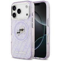 Karl Lagerfeld IML Glitter Karl & Choupette Heads Logo MagSafe Case für iPhone 17 Pro Max - Lila