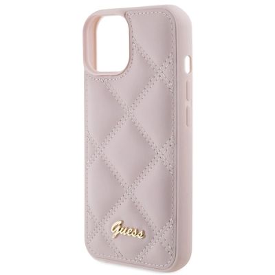 6. Guess Quilted Metal Logo-Hülle für iPhone 15 – Rosa