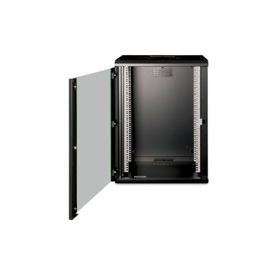 4. Digitus Unique 19" 16U Wand-Netzwerkschrank 600x450 mm, Glastür, schwarz, ungeteilt, montiert, 100 kg