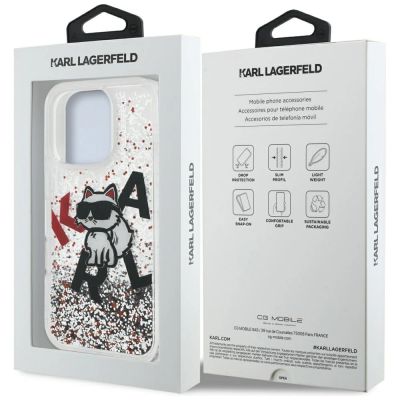 8. Karl Lagerfeld Flüssigglitzer-Choupette-Logo-Hülle für iPhone 16 Pro – Transparent