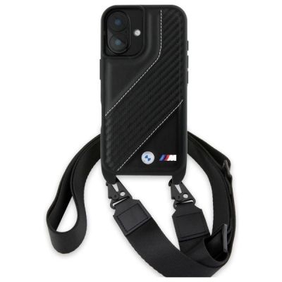 2. BMW M Edition Carbon Stripe & Strap Hülle für iPhone 16 Plus – Schwarz