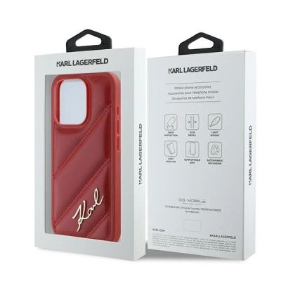 8. Karl Lagerfeld Diagonal Quilted Script Hülle für iPhone 15 Pro – Rot