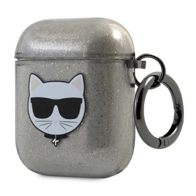 3. Karl Lagerfeld KLA2UCHGK AirPods 1/2 Hülle schwarz/schwarz Glitzer Choupette