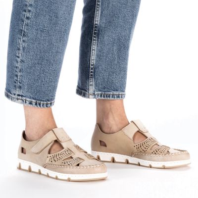 8. Rieker W RKR651 beige Leder Klettverschluss durchbrochene Schuhe