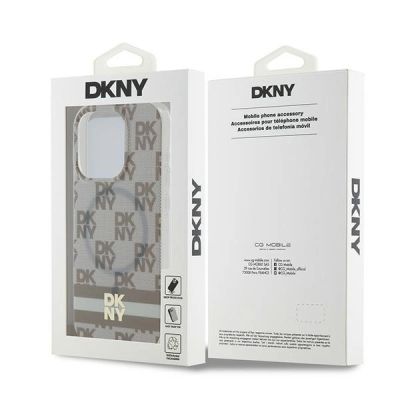 8. DKNY IML Checkered Mono Pattern & Printed Stripes MagSafe-Hülle für iPhone 14 Pro – Beige