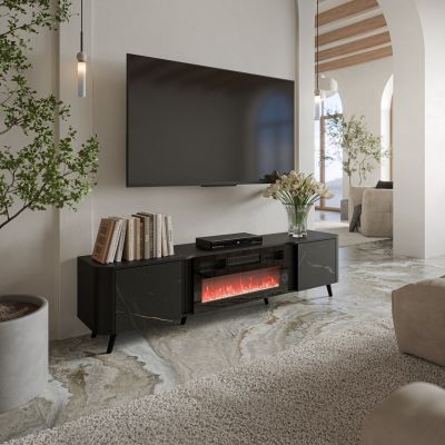 3. VOLARE TV-Schrank 200x39x49 schwarz/san sebastian + Kamin
