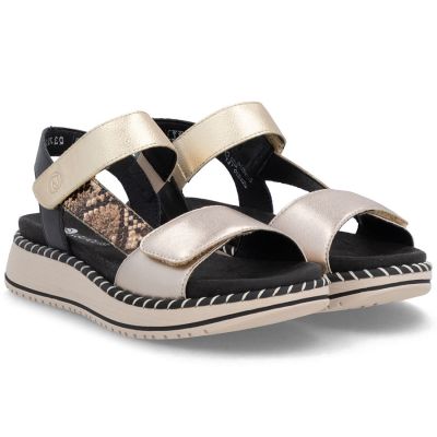 4. Remonte by Rieker D3J50-90 Damen-Plateausandalen aus metallisch-goldenem Leder
