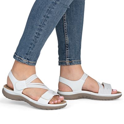6. Bequeme Damensandalen mit Klettverschluss und elastischen Bändern, weiß, Rieker 64870-81