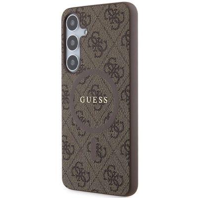 2. Guess 4G Collection Leder-Metall-Logo MagSafe-Hülle für Samsung Galaxy S24+ – braun