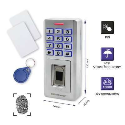 2. QOLTEC OBERON Zahlenschloss mit Fingerabdruckleser | RFID | Code | Karte | Schlüsselring | Klingel | IP68 | EM