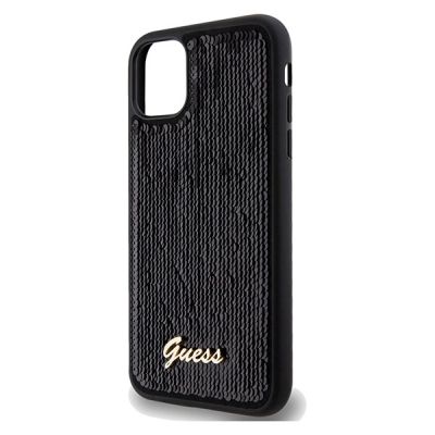 6. Guess Pailletten Script Metallhülle für iPhone 11 / Xr – Schwarz
