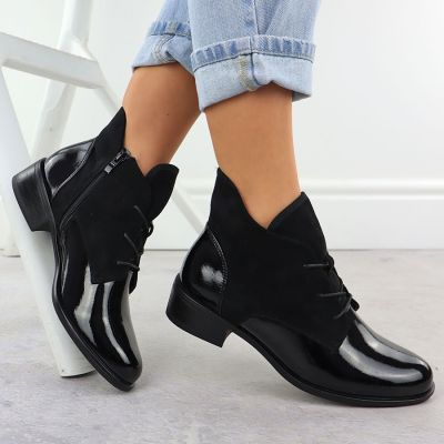 5. Gefütterte Damen-Ankle-Boots aus Lackleder, schwarz, Jezzi ASA198-15