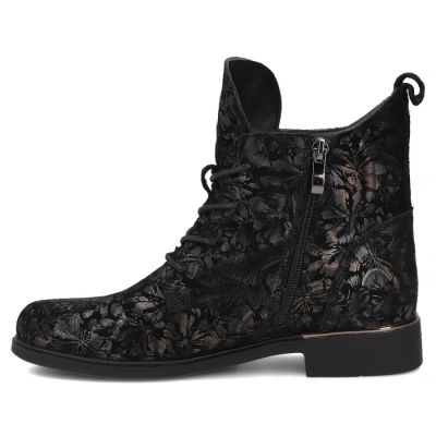 3. Schwarze Damen-Ankle-Boots aus Leder mit Blumenmuster, Filippo DBT8283