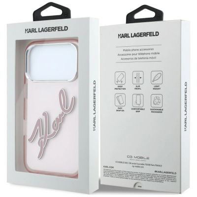 8. Karl Lagerfeld IML Big Signature Resin Metal Frame Case für iPhone 18 Pro Max / 17 Pro Max - Pink
