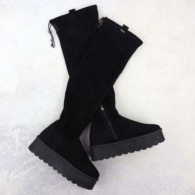 2. Schwarze Wildleder-Plateau-Stiefel für Damen, Big Star SS274264