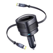 Baseus Enjoyment Max 60W Autoladegerät mit zwei einziehbaren USB-C-Kabeln – Schwarz