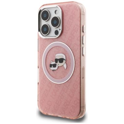 2. Karl Lagerfeld IML Glitter Karl & Choupette Heads Logo MagSafe Hülle für iPhone 16 Pro - Pink