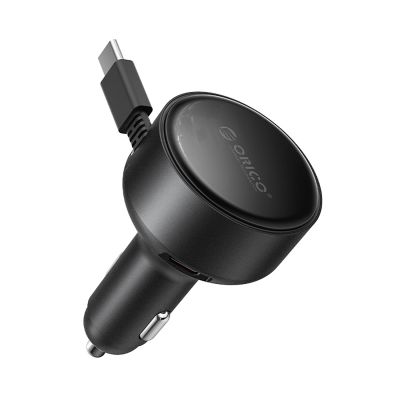 Orico FC-60-2C 60W Kfz-Ladegerät mit einziehbarem USB-C-Kabel (65 cm) – Schwarz