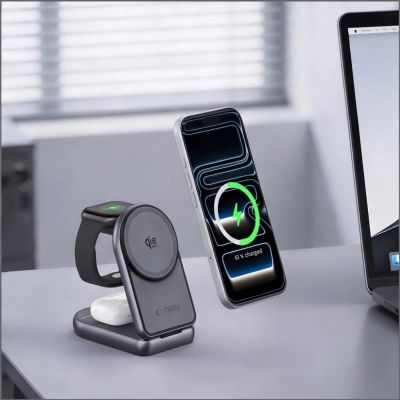 6. Tech-Protect A53 3-in-1 MagSafe 25W Qi2.2 Kabelloses Ladegerät – Dunkelgrau