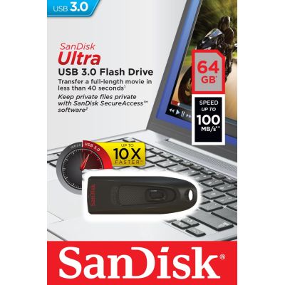 9. SanDisk Cruzer Ultra SDCZ48-064G-U46 USB-Stick (64 GB; USB 3.0; Schwarz)