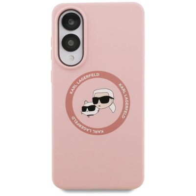 3. Karl Lagerfeld Silikon Nauble Heads And Circle MagSafe Hülle für Samsung Galaxy S25 Edge - Pink