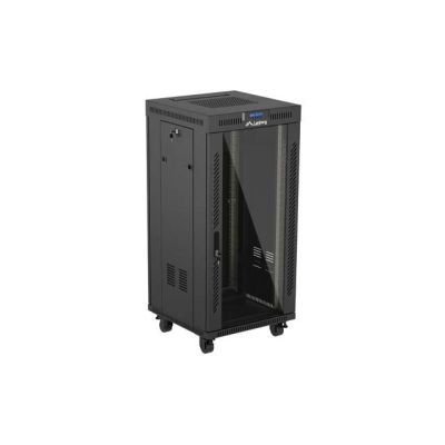 16. LANBERG Standschrank 19" 24U 600x600 Schwarze Glastür LCD (Flatpack) V2