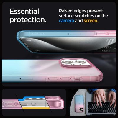 10. Spigen Liquid Crystal Hülle für iPhone 15 Pro – Rosa und Blau