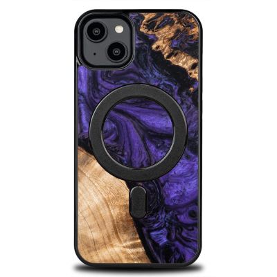Holz- und Harzhülle für iPhone 15 Plus MagSafe Bewood Unique Violet – Lila und Schwarz