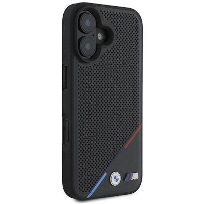 4. BMW M Perforierte Tricolor Line MagSafe Hülle für iPhone 16 Plus - Schwarz