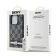 8. DKNY iPhone 15 Pro-Hülle aus Leder mit kariertem Monomuster und bedruckten Streifen – Schwarz
