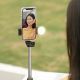 14. Selfie-Stick WH1YXS Teleskopstativ 1 m mit runder Lampe und Telefonhalter – Schwarz