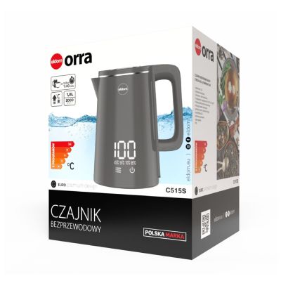 12. ELDOM Akku-Wasserkocher C515S ORRA 1,8 l 2000 W, Grau, 5 Programme 45, 55, 70, 85, 100 °C, Temperaturhaltefunktion