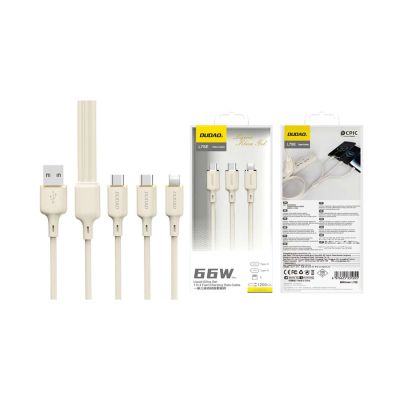 4. Dudao L7SE 3in1 USB-A - 2x USB-C / Lightning 66W Kabel 1,2m - beige