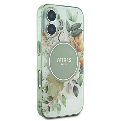 4. Guess IML Flower & Tonal Circle MagSafe Hülle für iPhone 16 – Grün