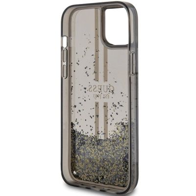 7. Guess Liquid Glitter Gold Stripes Hülle für iPhone 15 Plus / 14 Plus – Schwarz