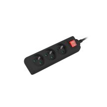 LANBERG Steckdosenleiste 3 m mit 3 x 230 V Typ E, Schalter und Kabel aus reinem Kupfer, schwarz