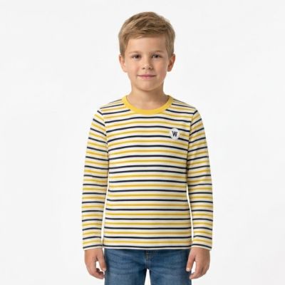 3. Wood Wood Kim Langarmshirt mit cremeweißen/gelben Streifen - 10235409-2323-Stripes