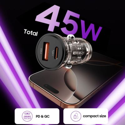 4. Tech-Protect CC01 45W 2-Port USB-A / USB-C Kfz-Ladegerät – Schwarz