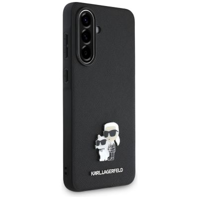 3. Karl Lagerfeld Saffiano-Hülle mit K&C-Metalllogo für Samsung Galaxy A56, Schwarz