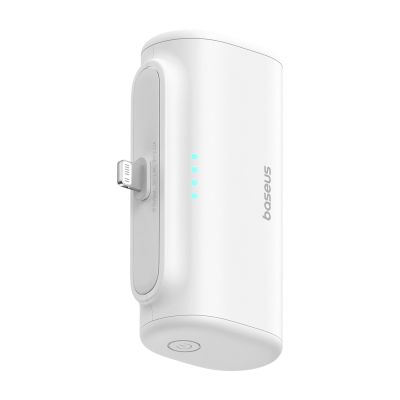 3. Baseus Kompakte 5000mAh 20W Powerbank mit Lightning Anschluss und USB-C-Buchse – Weiß