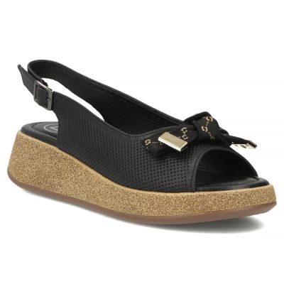 Damen-Keilsandalen aus Leder mit durchbrochenem Muster, schwarz, Filippo DS7582