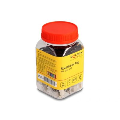 DeLOCK RJ45-Modularstecker mit Zugentlastung, Cat.6A-, Cat.7- und Knickschutzkappen, 25er-Set