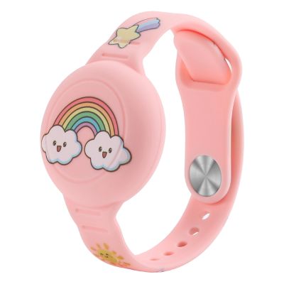 AirTag Schutzhülle, Silikonarmband für Kinder – Rosa mit Regenbogen