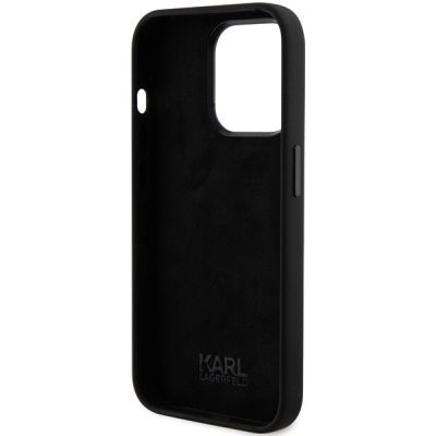 7. Karl Lagerfeld Silikon Ikonik Metal Pin Hülle für iPhone 15 Pro – Schwarz