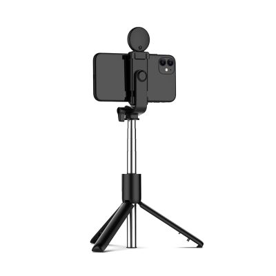 23. Selfie-Stick WH1YXS Teleskopstativ 1 m mit runder Lampe und Telefonhalter – Schwarz